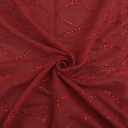 Red Color Chanderi Embroidery Fabric