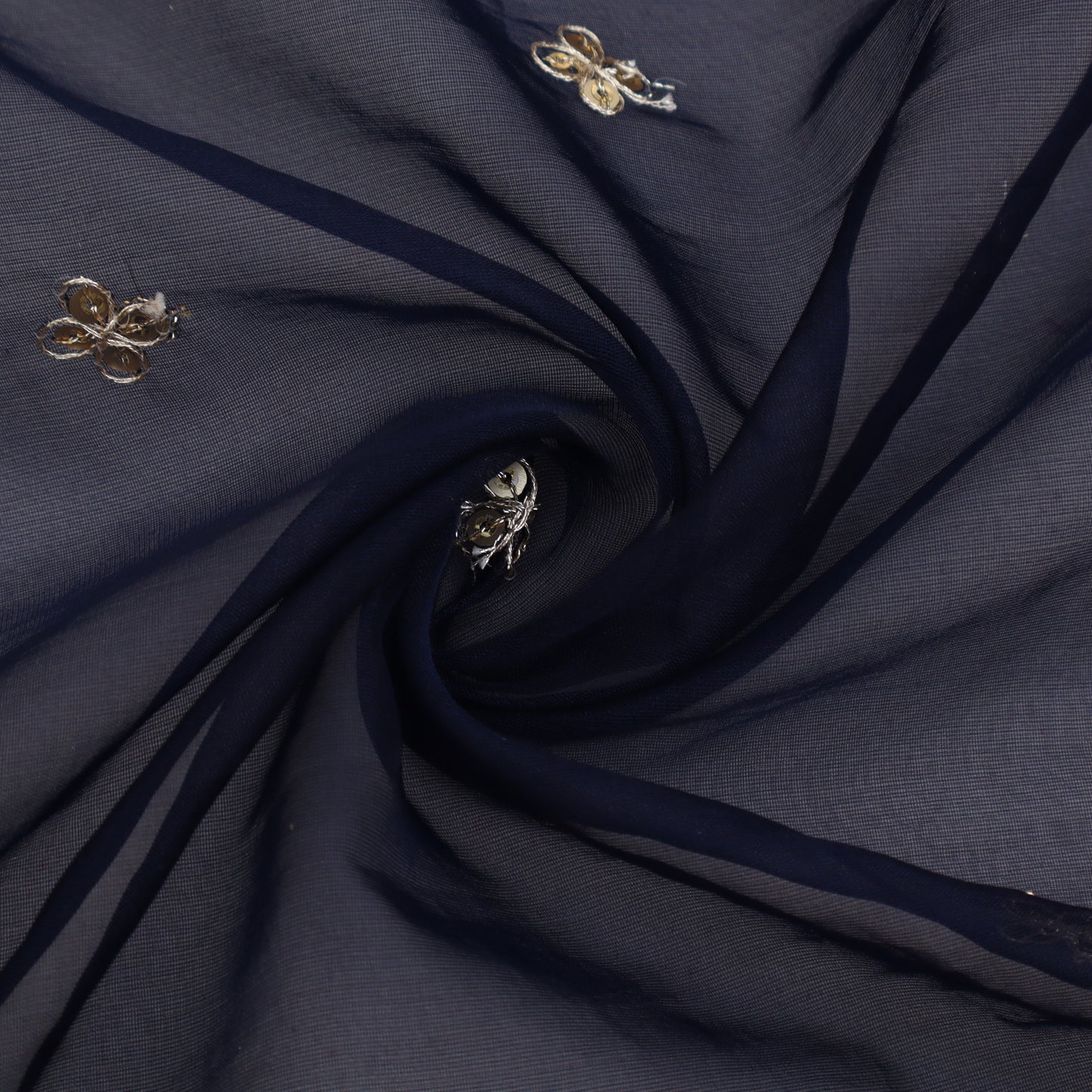 Navy Blue Color Organza Embroidery Fabric