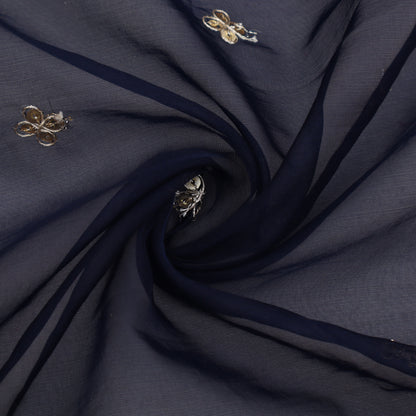 Navy Blue Color Organza Embroidery Fabric