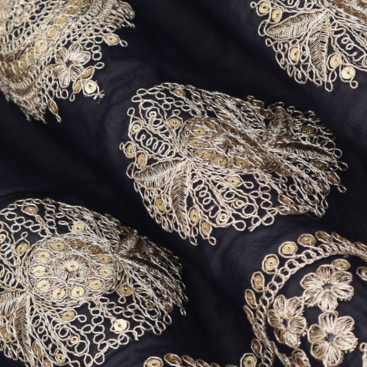 Navy Blue Color Georgette Embroidery Fabric