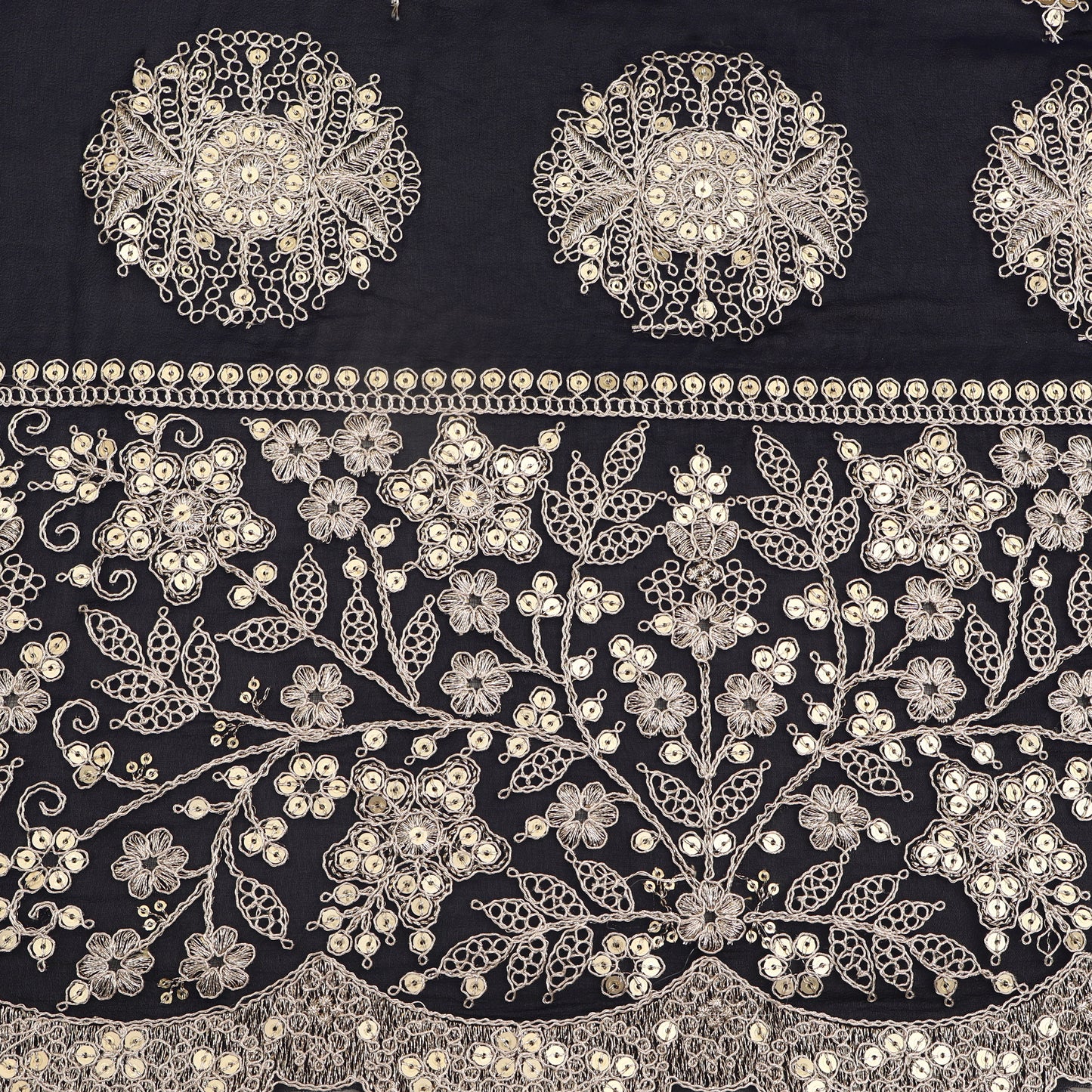 Navy Blue Color Georgette Embroidery Fabric