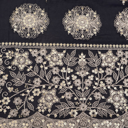 Navy Blue Color Georgette Embroidery Fabric