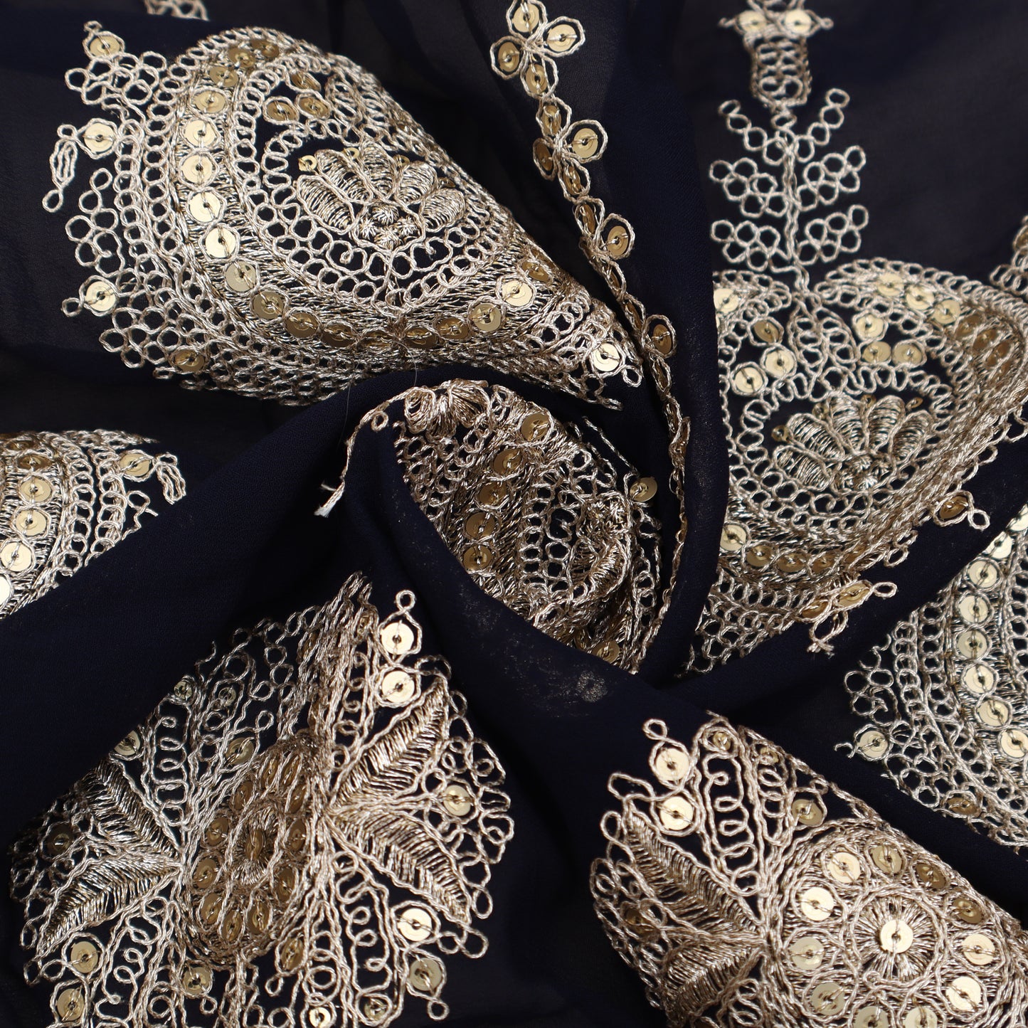 Navy Blue Color Georgette Embroidery Fabric