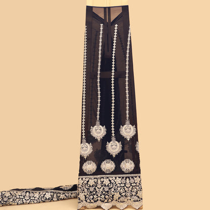 Navy Blue Color Georgette Embroidery Fabric