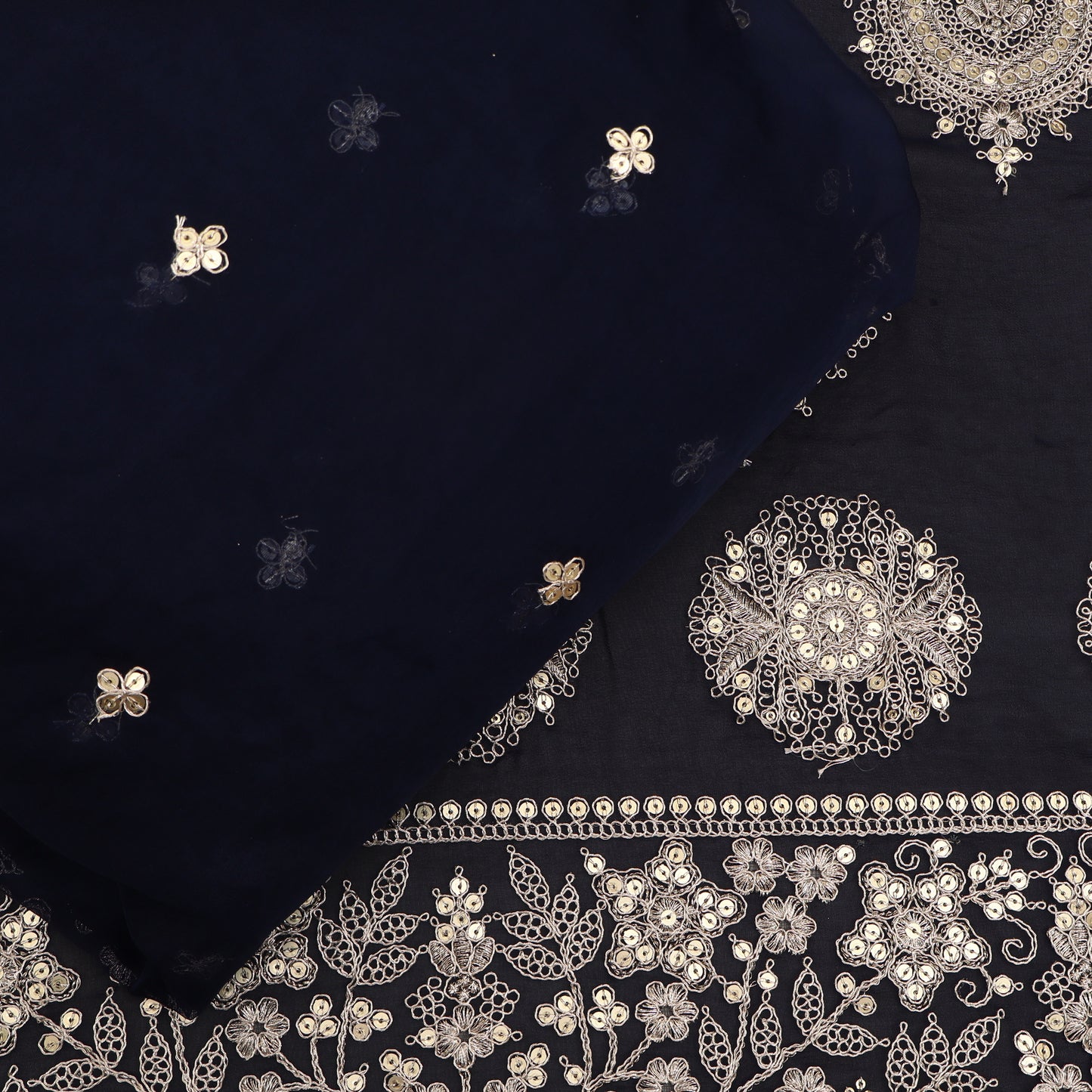 Navy Blue Color Georgette Embroidery Fabric