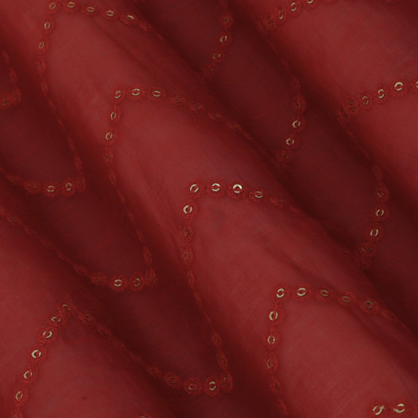 Red Color Chanderi Embroidery Fabric