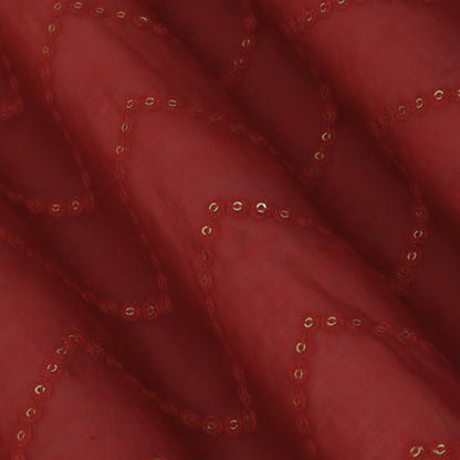 Red Color Chanderi Embroidery Fabric