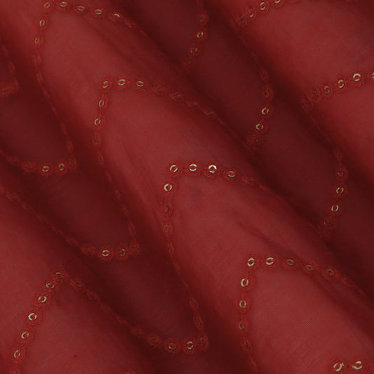 Red Color Chanderi Embroidery Fabric