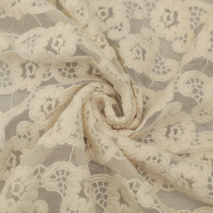 Off White Color Net Embroidery Fabric