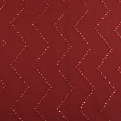 Red Color Chanderi Embroidery Fabric