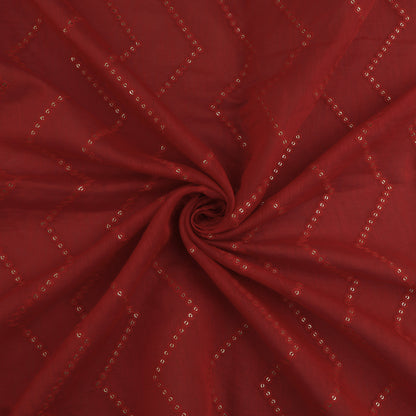 Red Color Chanderi Embroidery Fabric