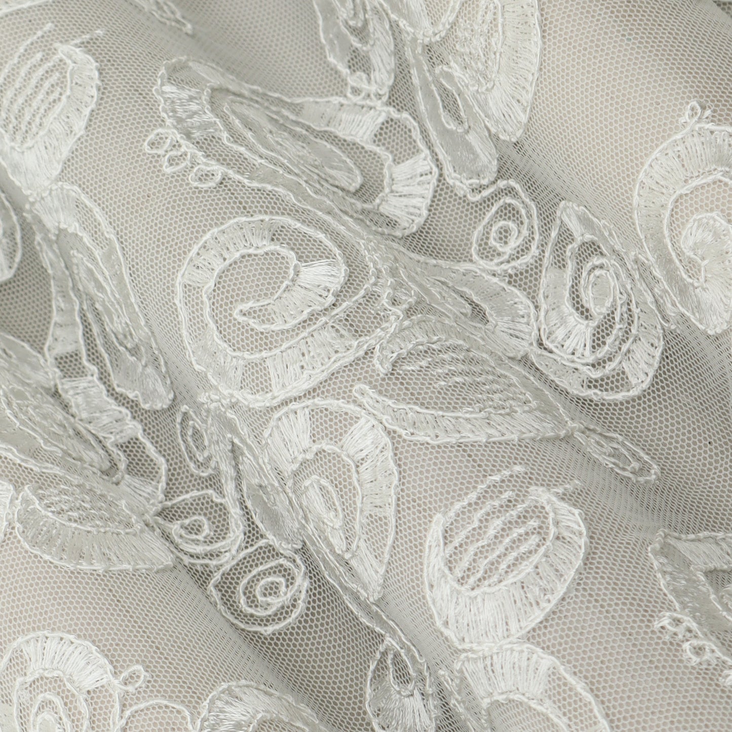 White Color Net Embroidery Fabric