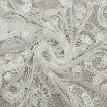 White Color Net Embroidery Fabric