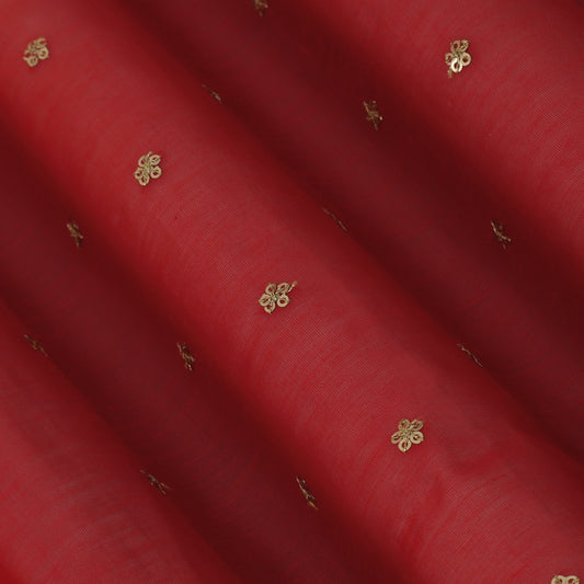 Red Color Chanderi Embroidery Fabric
