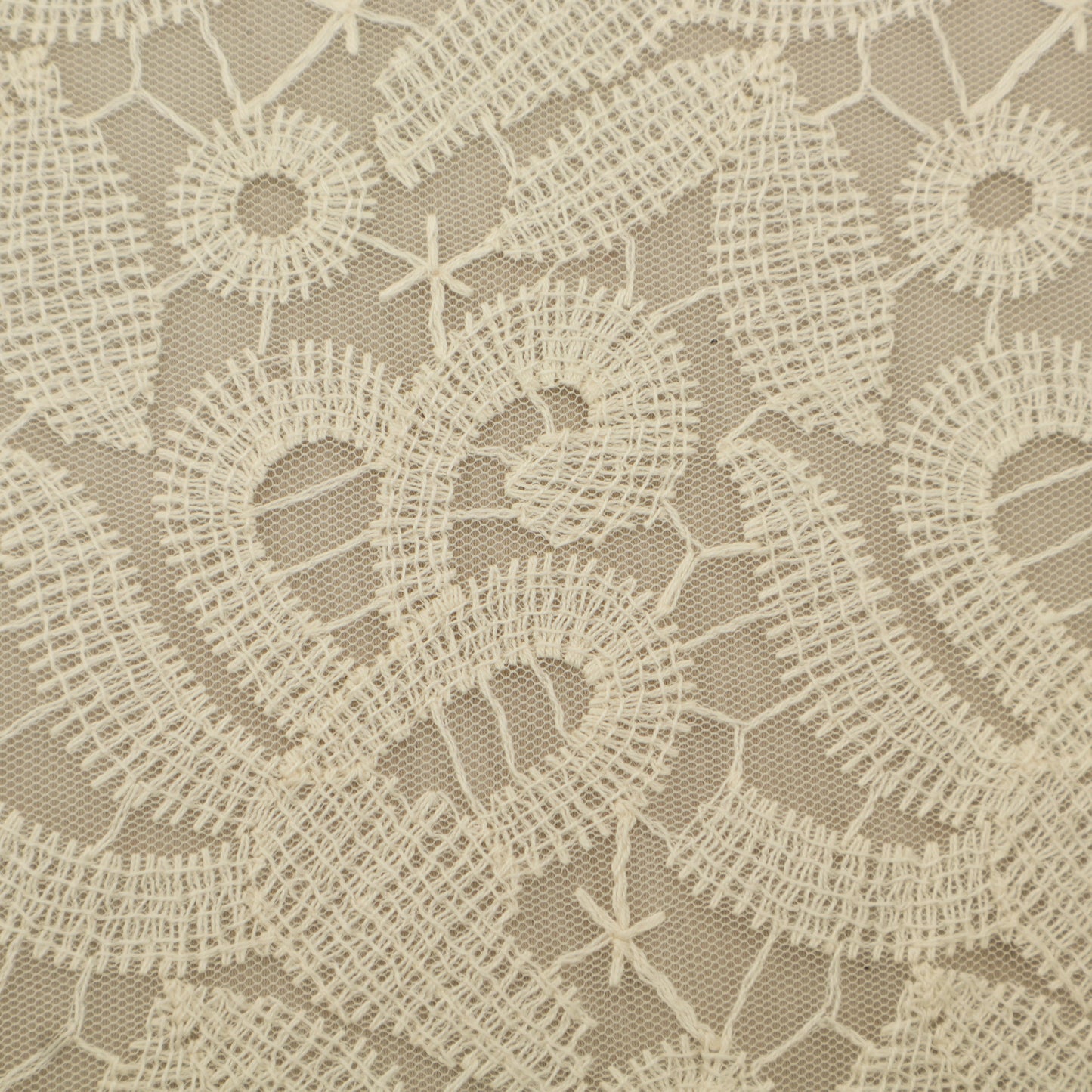 Off White Color Net Embroidery Fabric