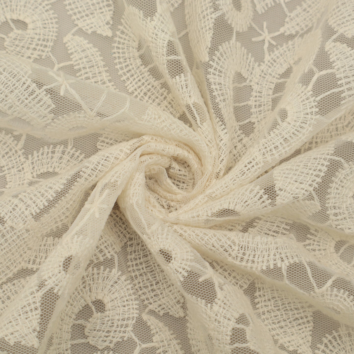 Off White Color Net Embroidery Fabric