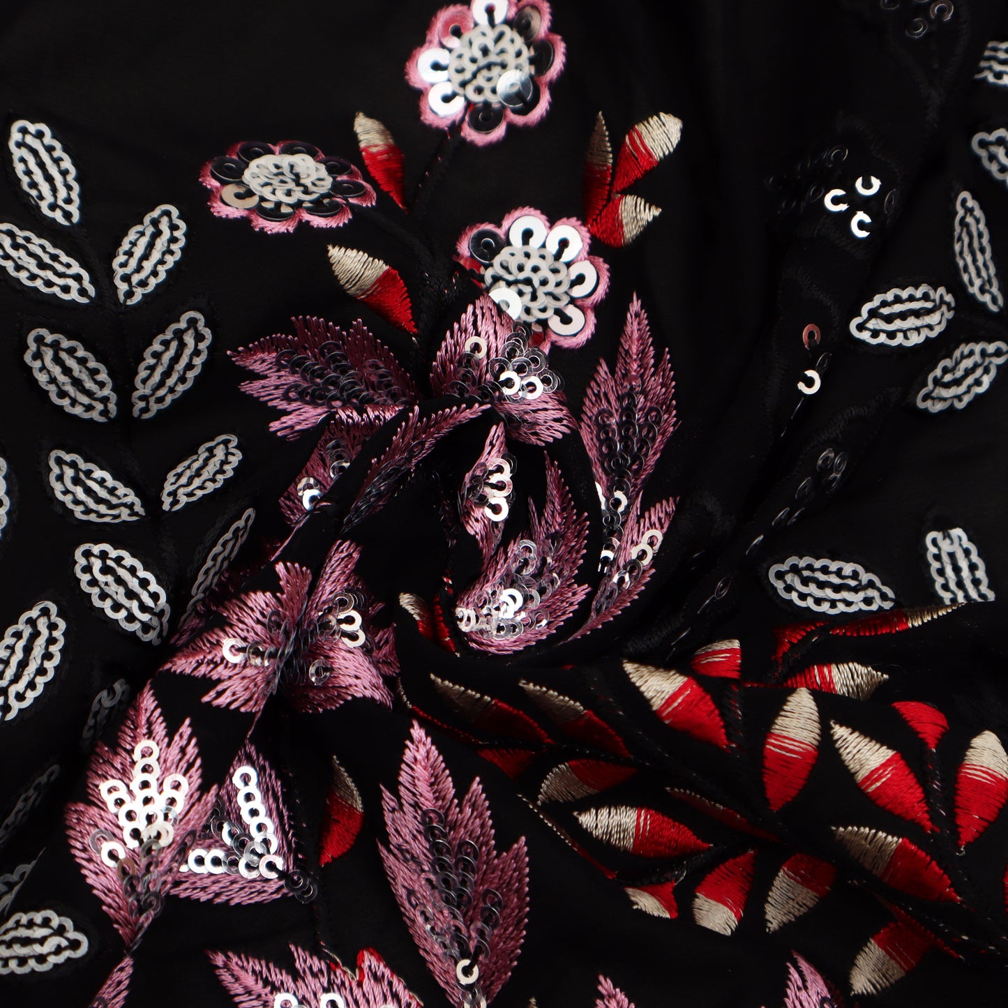 Black Color Georgette Embroidery Fabric