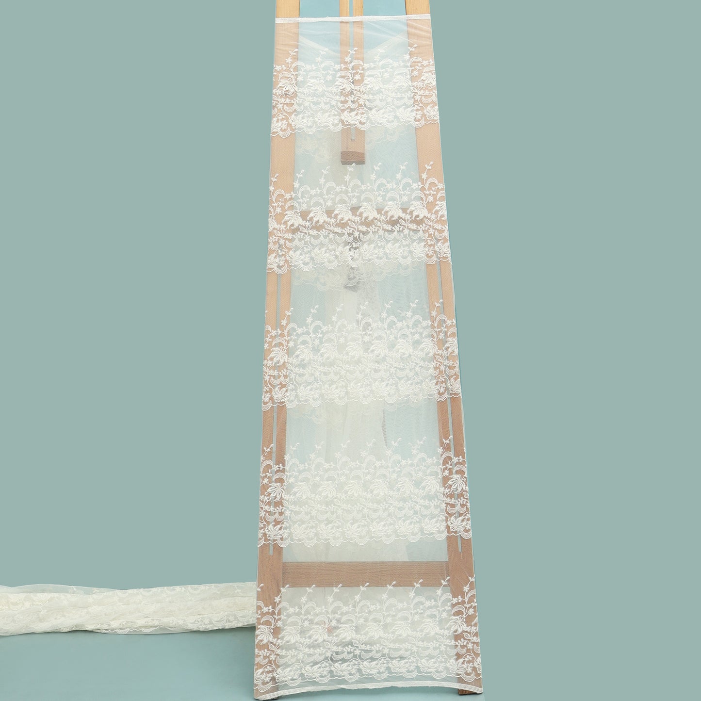 White Color Net Embroidery Fabric