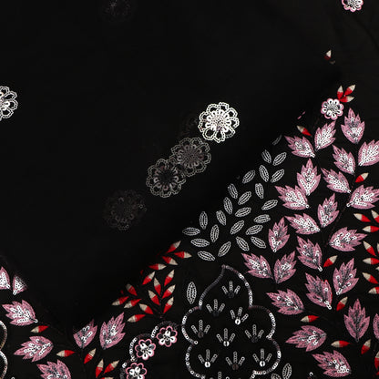 Black Color Georgette Embroidery Fabric