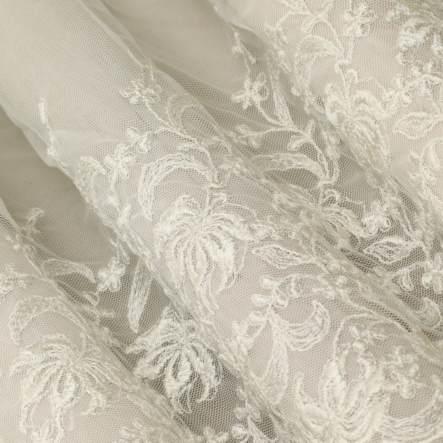 White Color Net Embroidery Fabric