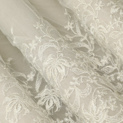 White Color Net Embroidery Fabric