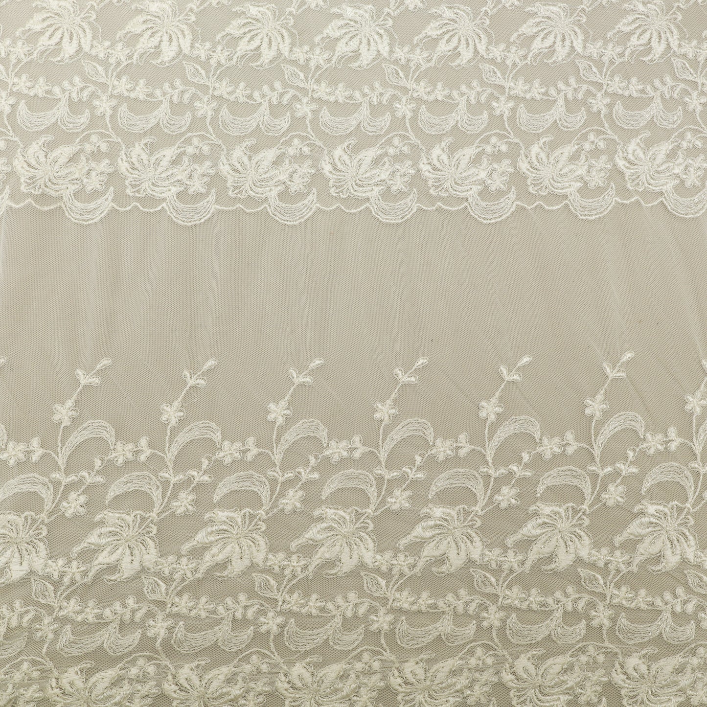 White Color Net Embroidery Fabric