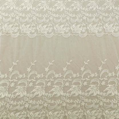 White Color Net Embroidery Fabric