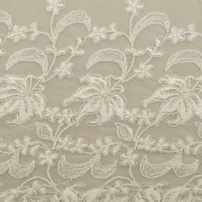 White Color Net Embroidery Fabric