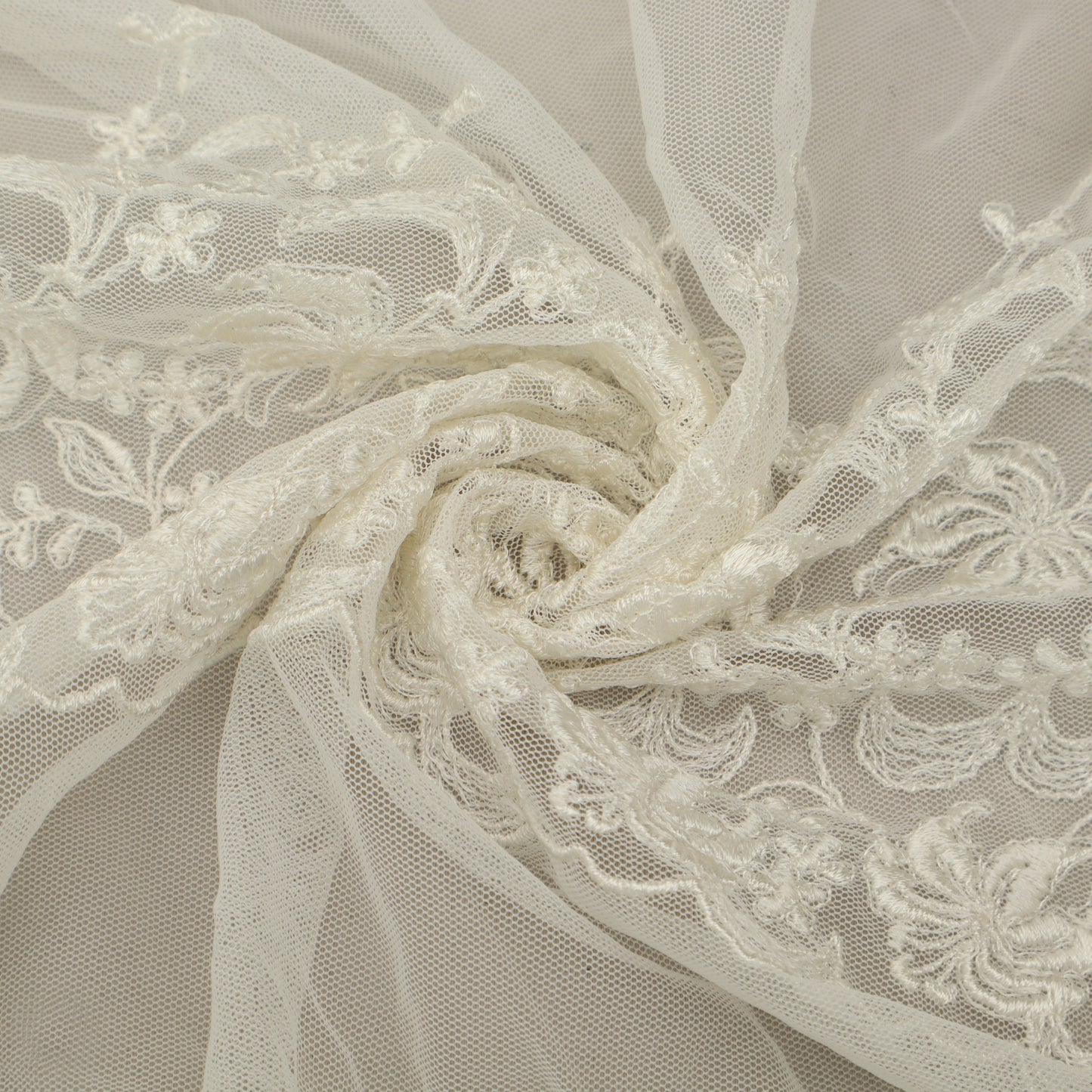 White Color Net Embroidery Fabric