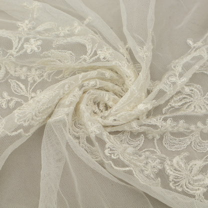 White Color Net Embroidery Fabric