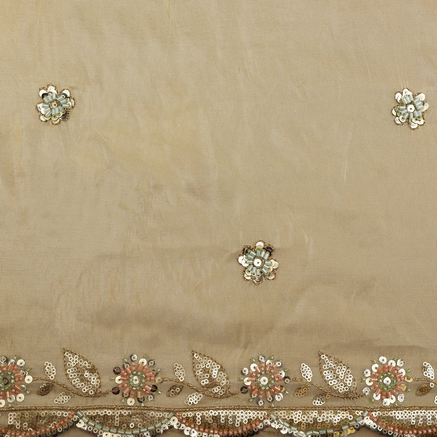 Beige Color Tissue Embroidery Fabric