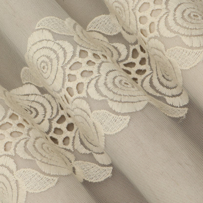 Off White Color Net Embroidery Fabric