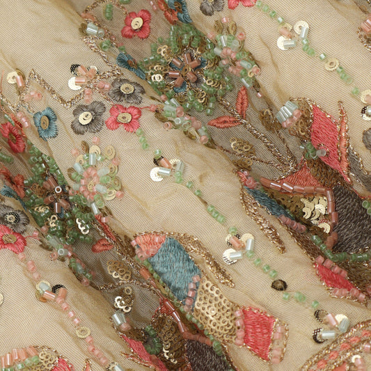 Beige Color Tissue Embroidery Fabric