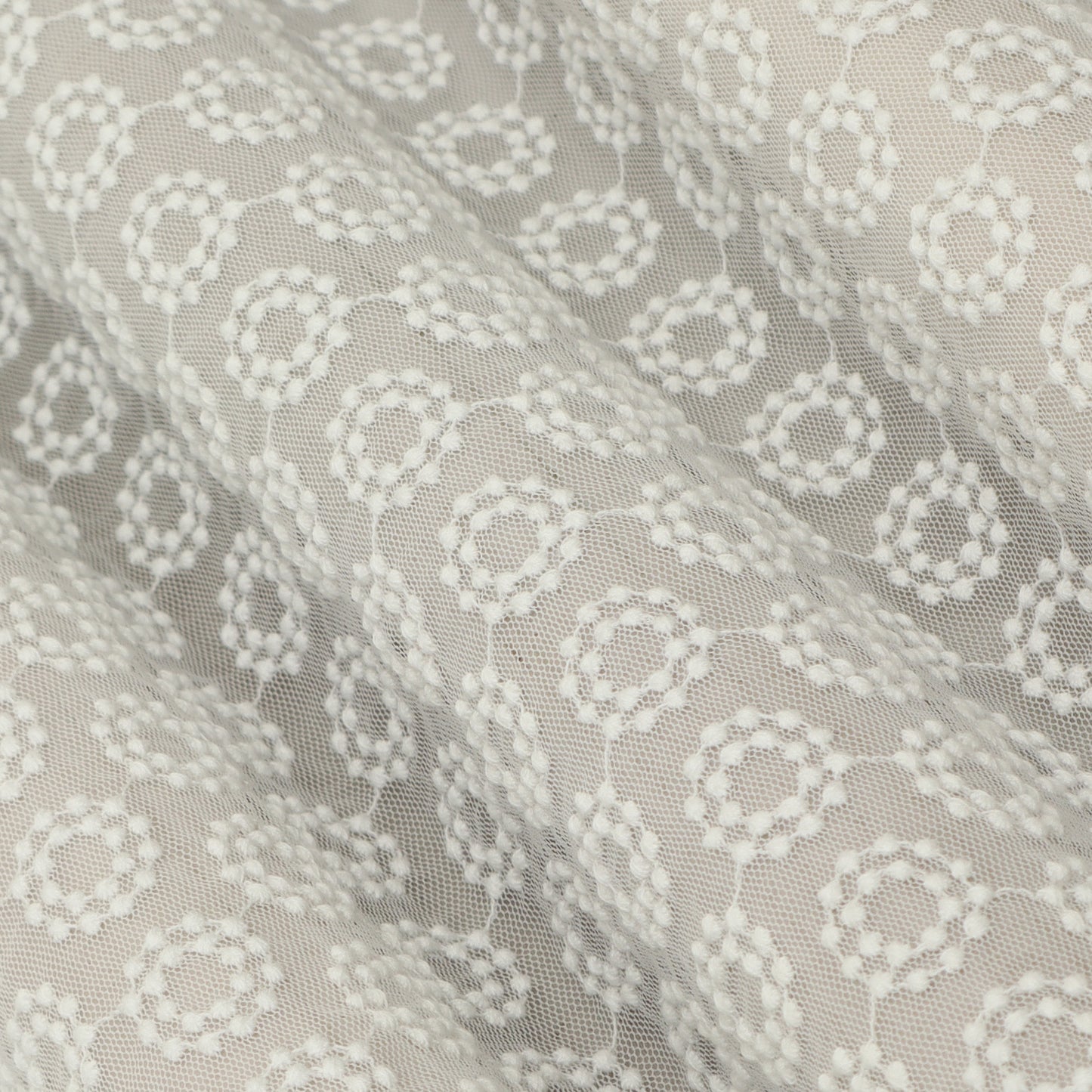 White Color Net Embroidery Fabric