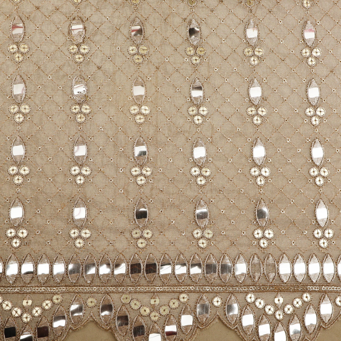 Beige Color Tissue Embroidery Fabric