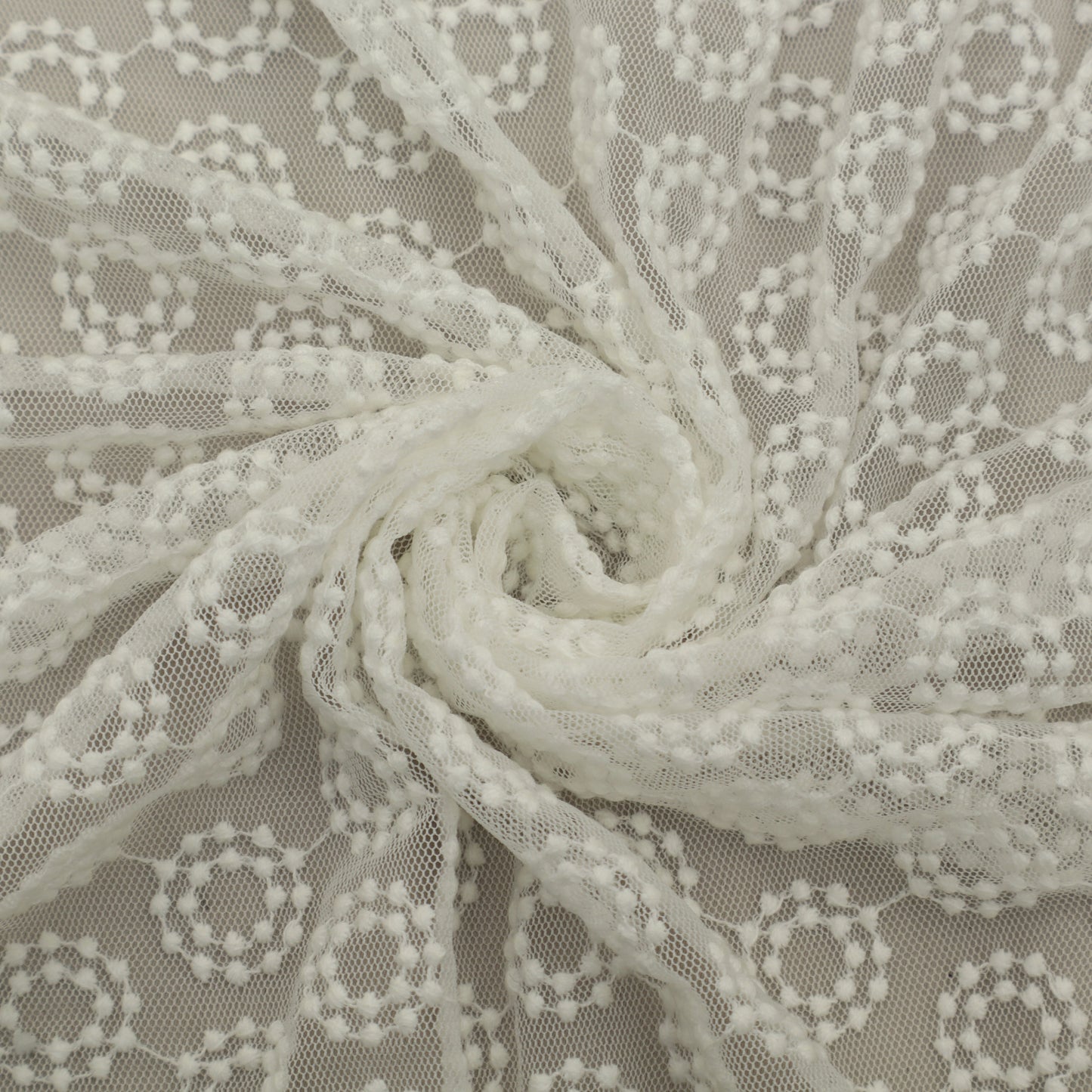 White Color Net Embroidery Fabric