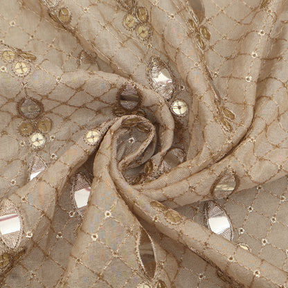 Beige Color Tissue Embroidery Fabric