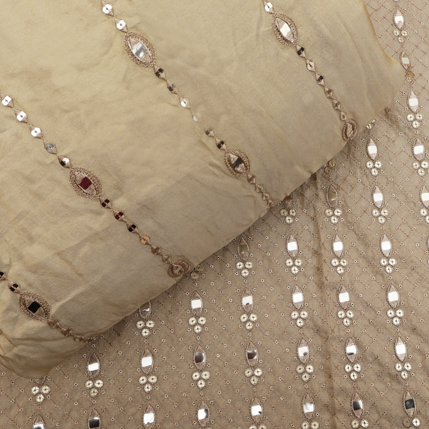 Beige Color Tissue Embroidery Fabric