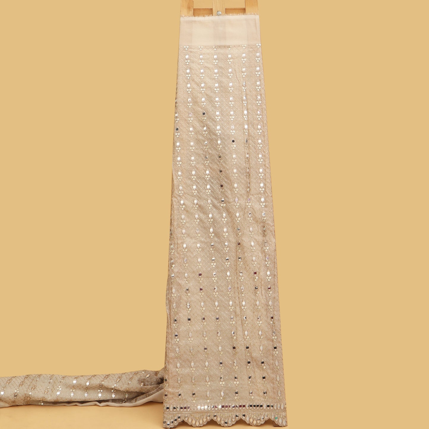 Beige Color Tissue Embroidery Fabric
