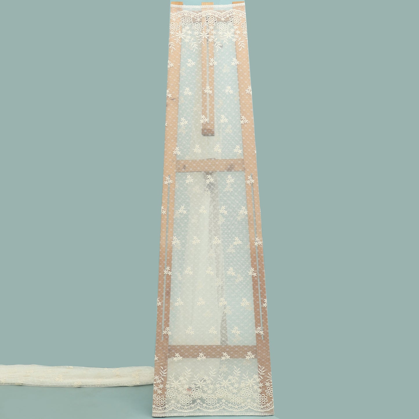 Off White Color Net Embroidery Fabric