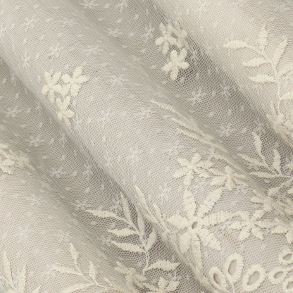 Off White Color Net Embroidery Fabric