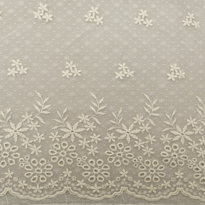 Off White Color Net Embroidery Fabric