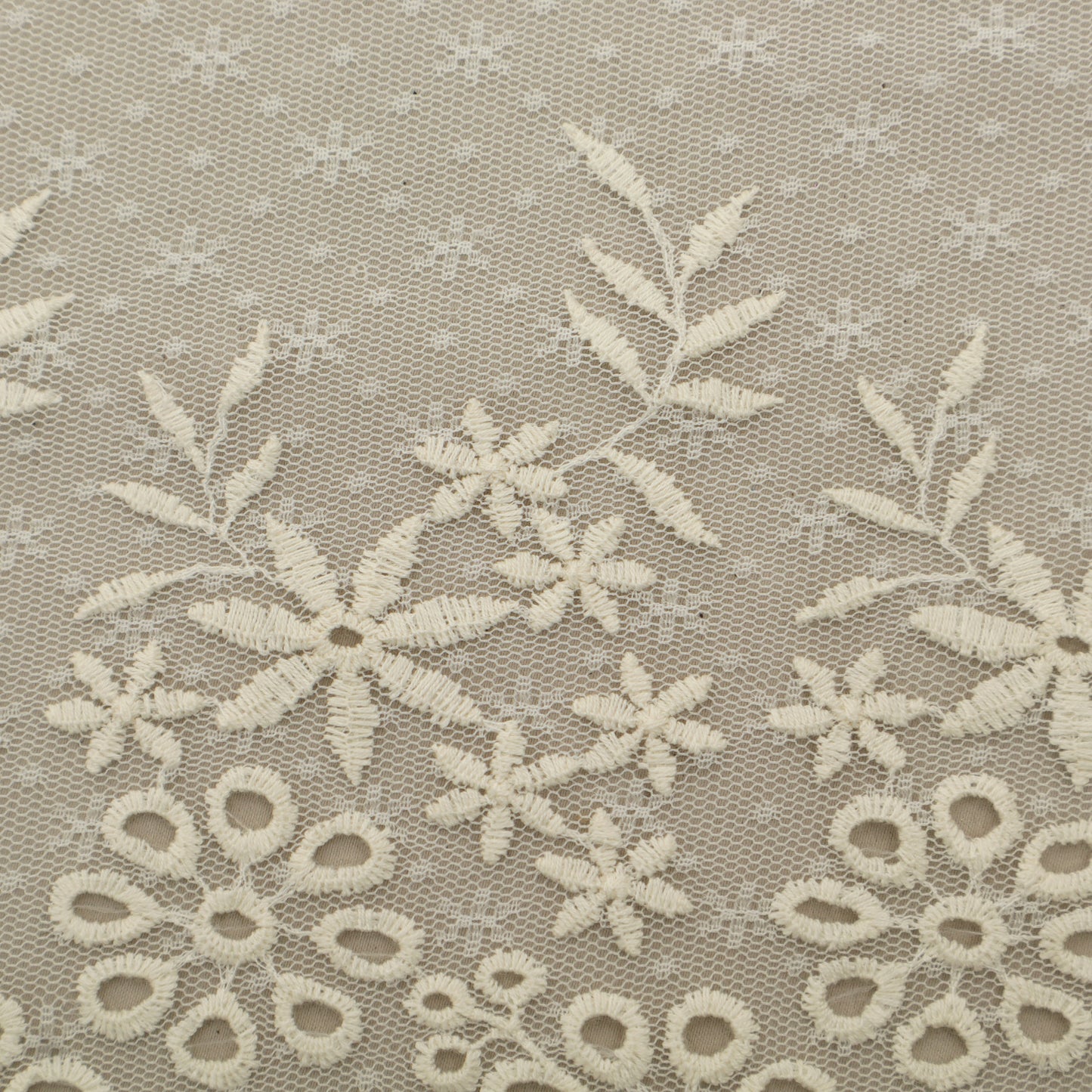 Off White Color Net Embroidery Fabric