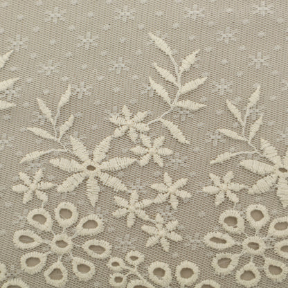 Off White Color Net Embroidery Fabric