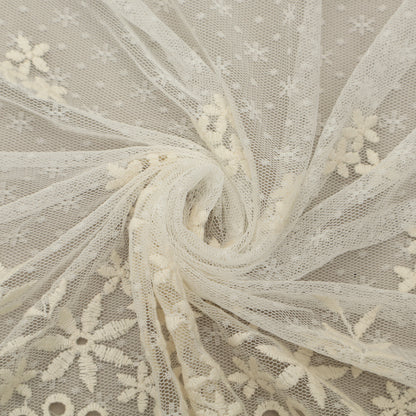 Off White Color Net Embroidery Fabric