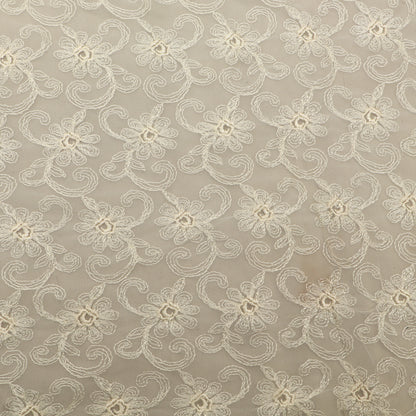 Off White Color Net Embroidery Fabric