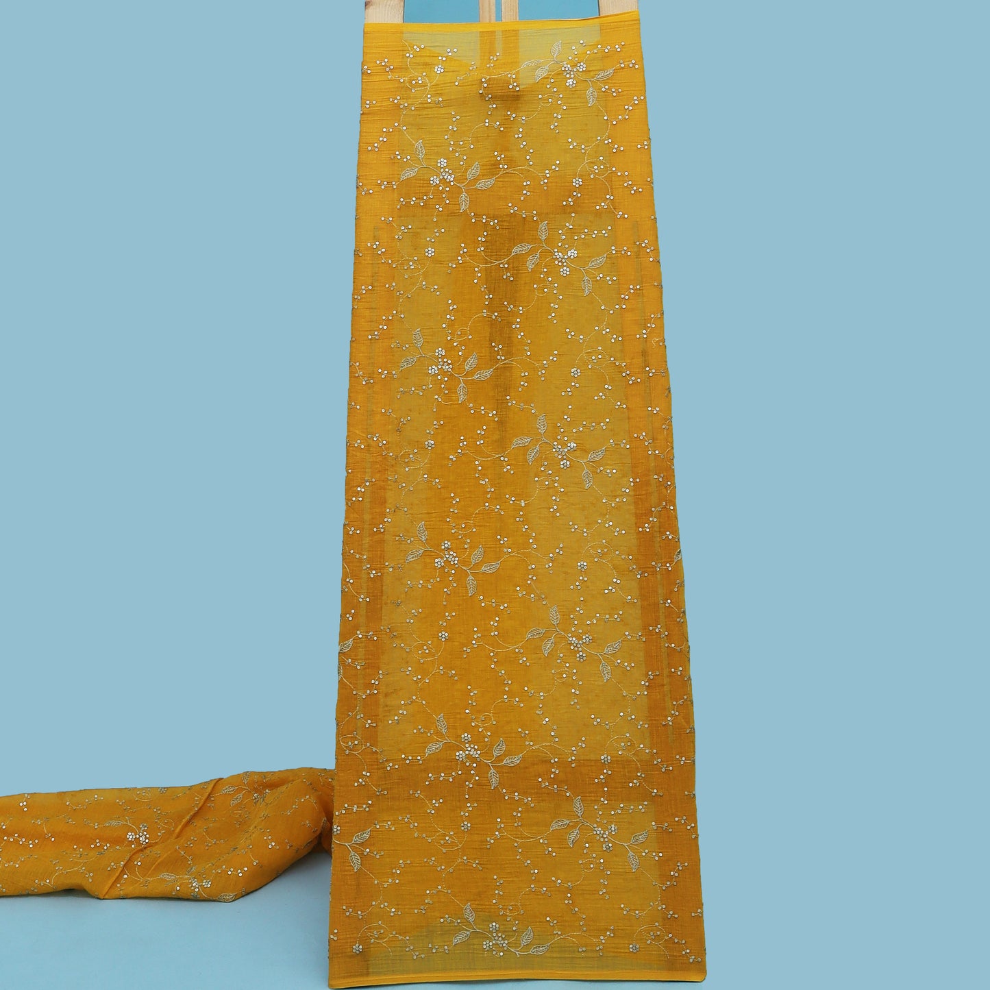 Yellow Color Chanderi Embroidery Fabric