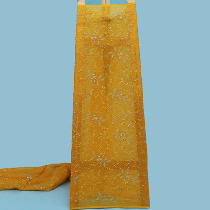 Yellow Color Chanderi Embroidery Fabric
