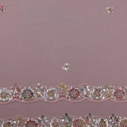 Pink Color Georgette Border Sequence Embroidery Fabric