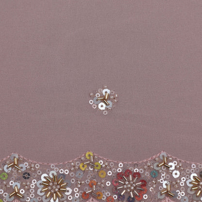 Pink Color Georgette Border Sequence Embroidery Fabric